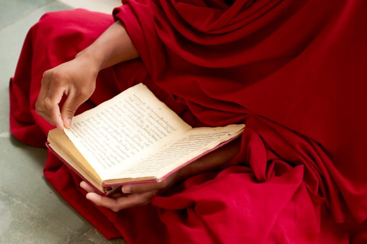 Buddhist text with monk