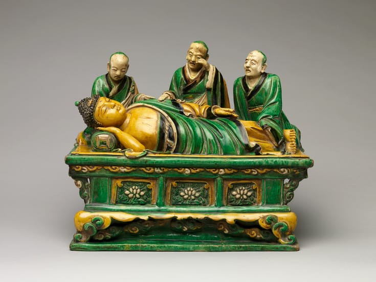 Stoneware sculpture of the Buddha dying. By Qiao Bin.